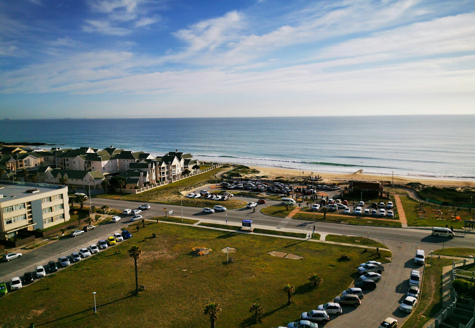 Aerial view of a coastal town along the Eastern Cape shoreline
